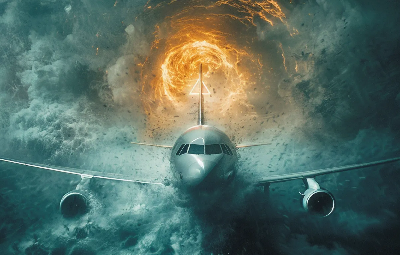 Photo wallpaper flight, clouds, the portal, hurricane, the plane, front, AI art, The Art of Artificial Intelligence