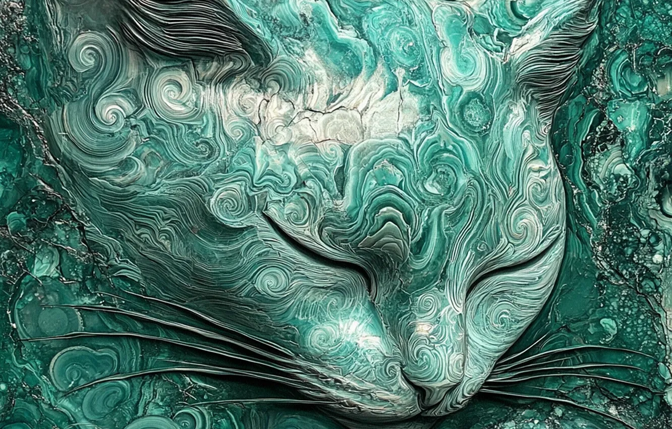 Photo wallpaper cat, cat, pose, green, pattern, curls, sleep, styling