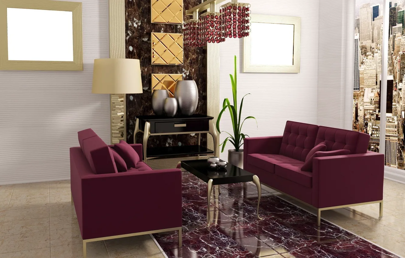 Photo wallpaper purple, design, style, room, interior, sofas, Burgundy