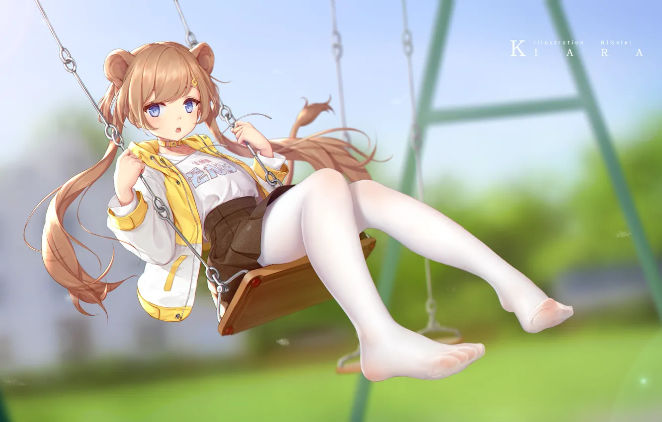 Photo wallpaper Girl, Background, Swing, Swing, maou renjishi