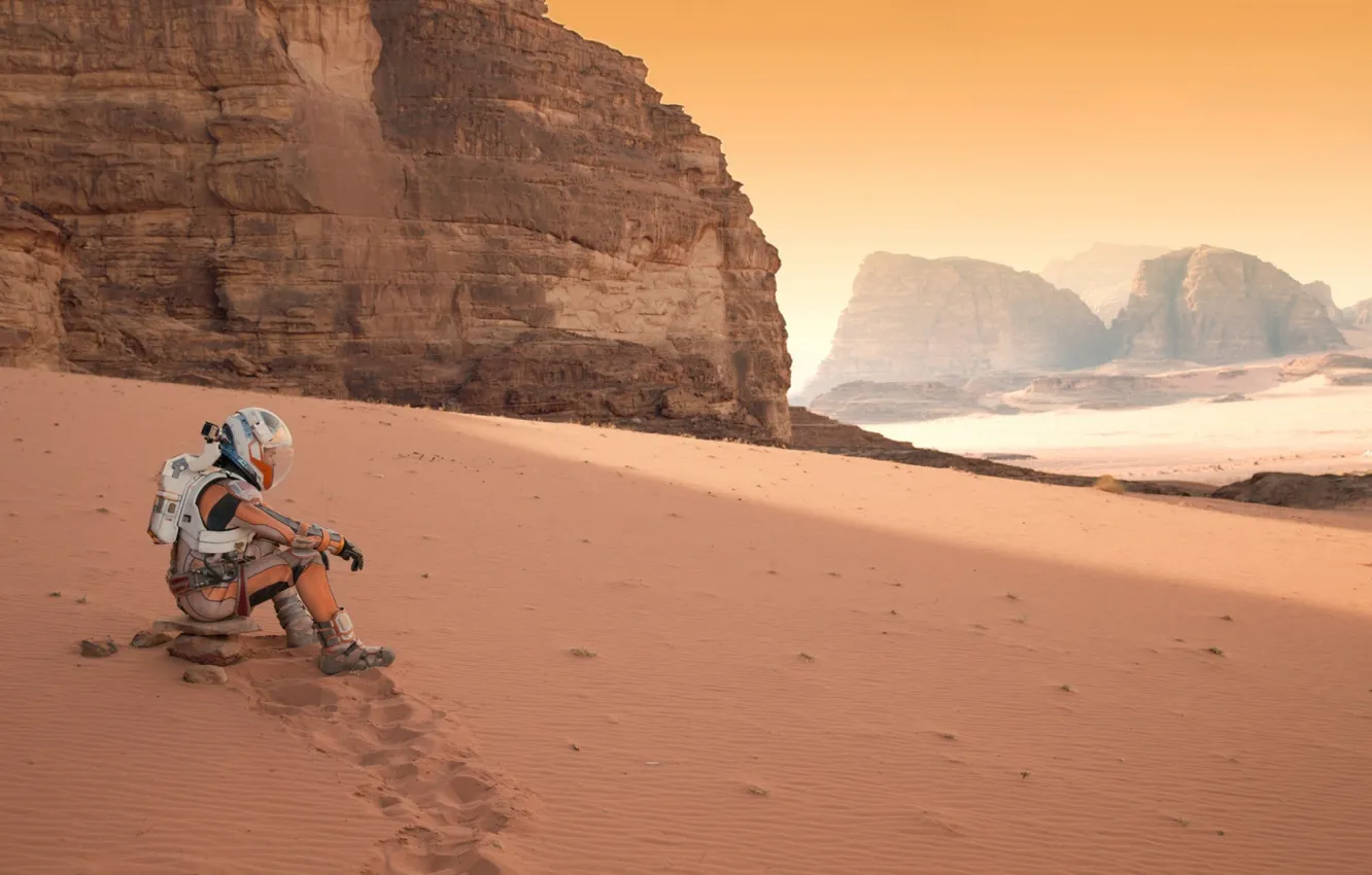 Photo wallpaper sand, space, mountains, the film, astronaut, 2015, Martian, The Martian