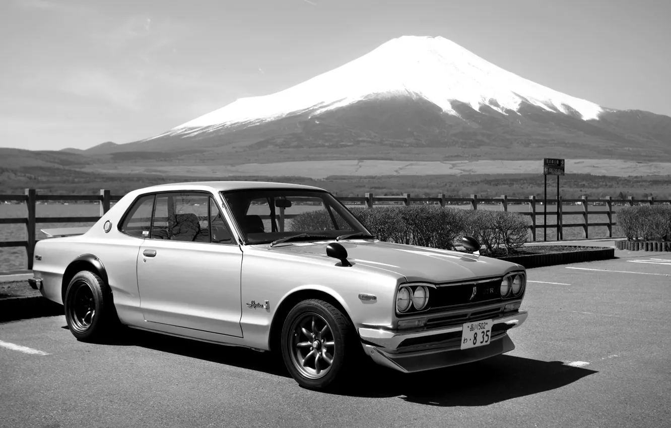 Photo wallpaper Japan, Mountain, Machine, b/W, Nissan, Japan, Nissan, 2000