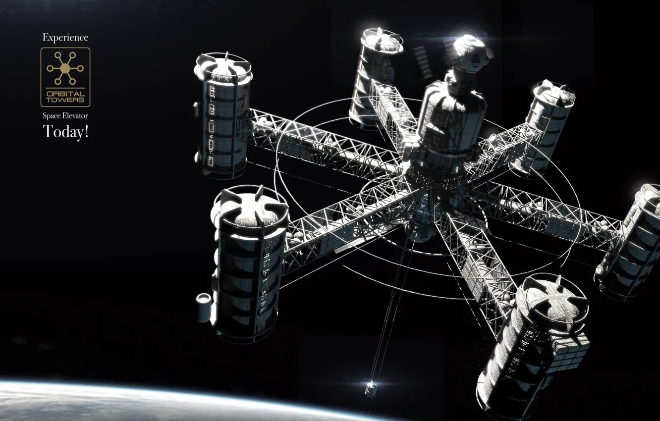 Photo wallpaper planet, Igor Sobolevsky, Orbital Towers Space Elevator, space station orbit