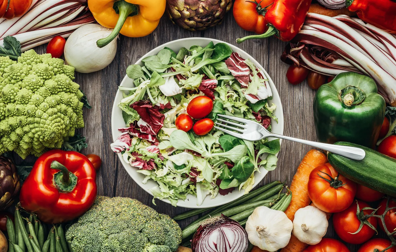 Photo wallpaper pepper, plug, vegetables, tomatoes, salad