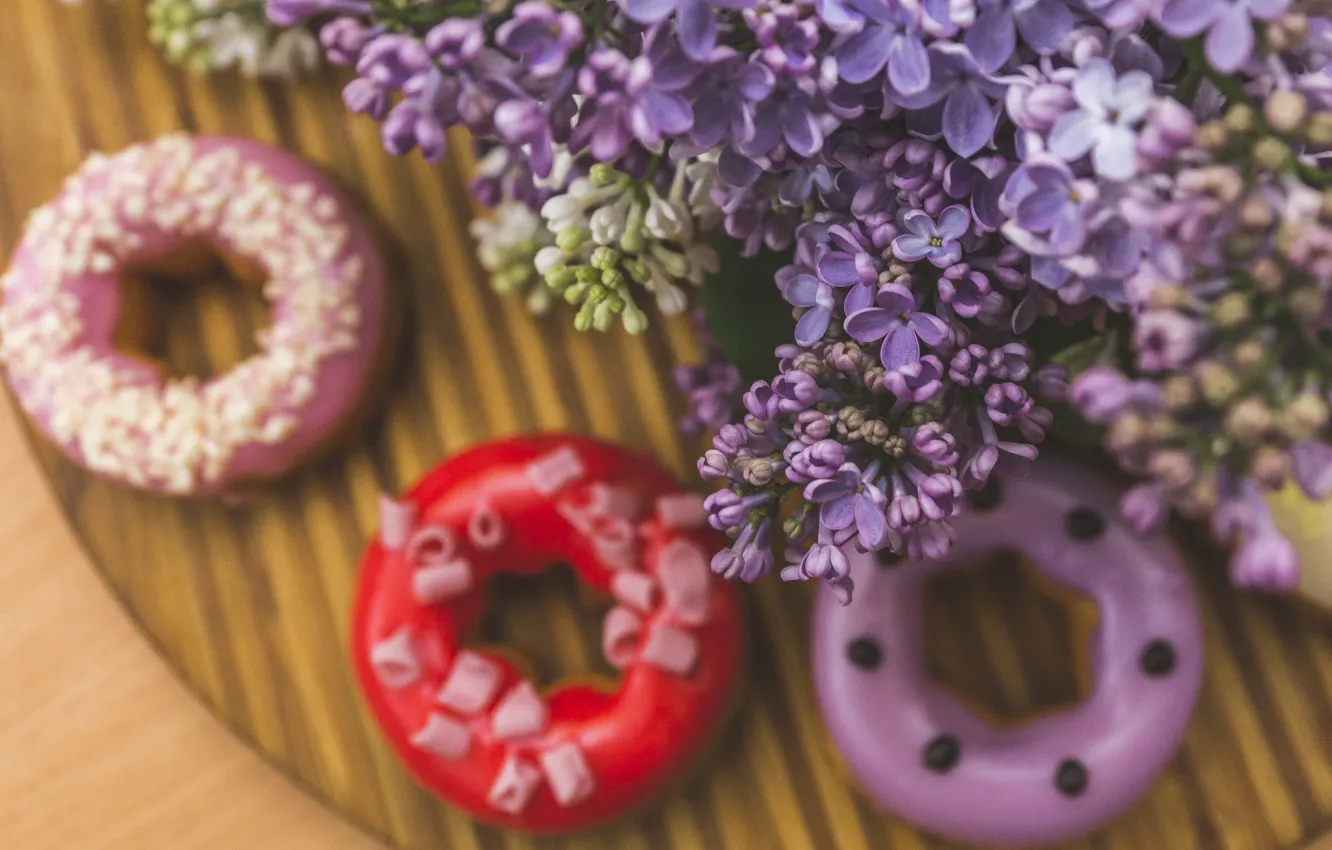 Photo wallpaper donuts, still life, lilac, glaze