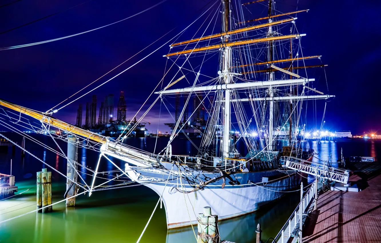 Photo wallpaper night, lights, ship, Marina