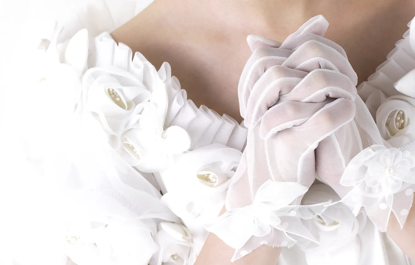 Photo wallpaper hands, gloves, white, the bride
