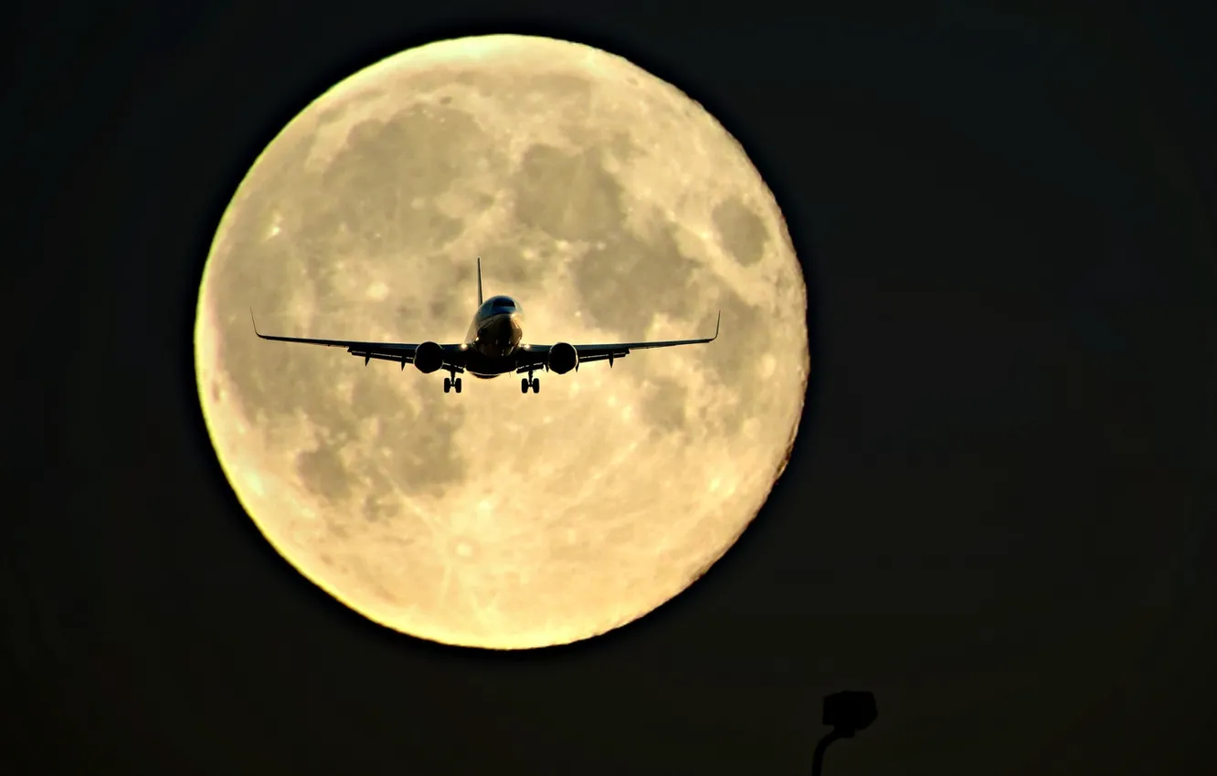 Photo wallpaper night, the moon, silhouette, the plane
