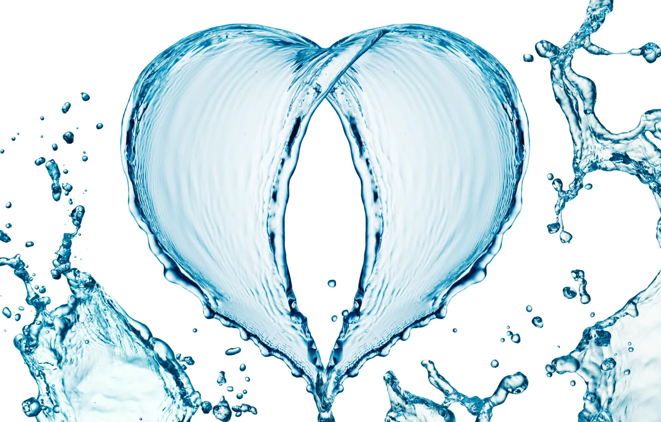 Photo wallpaper water, drops, squirt, pattern, heart