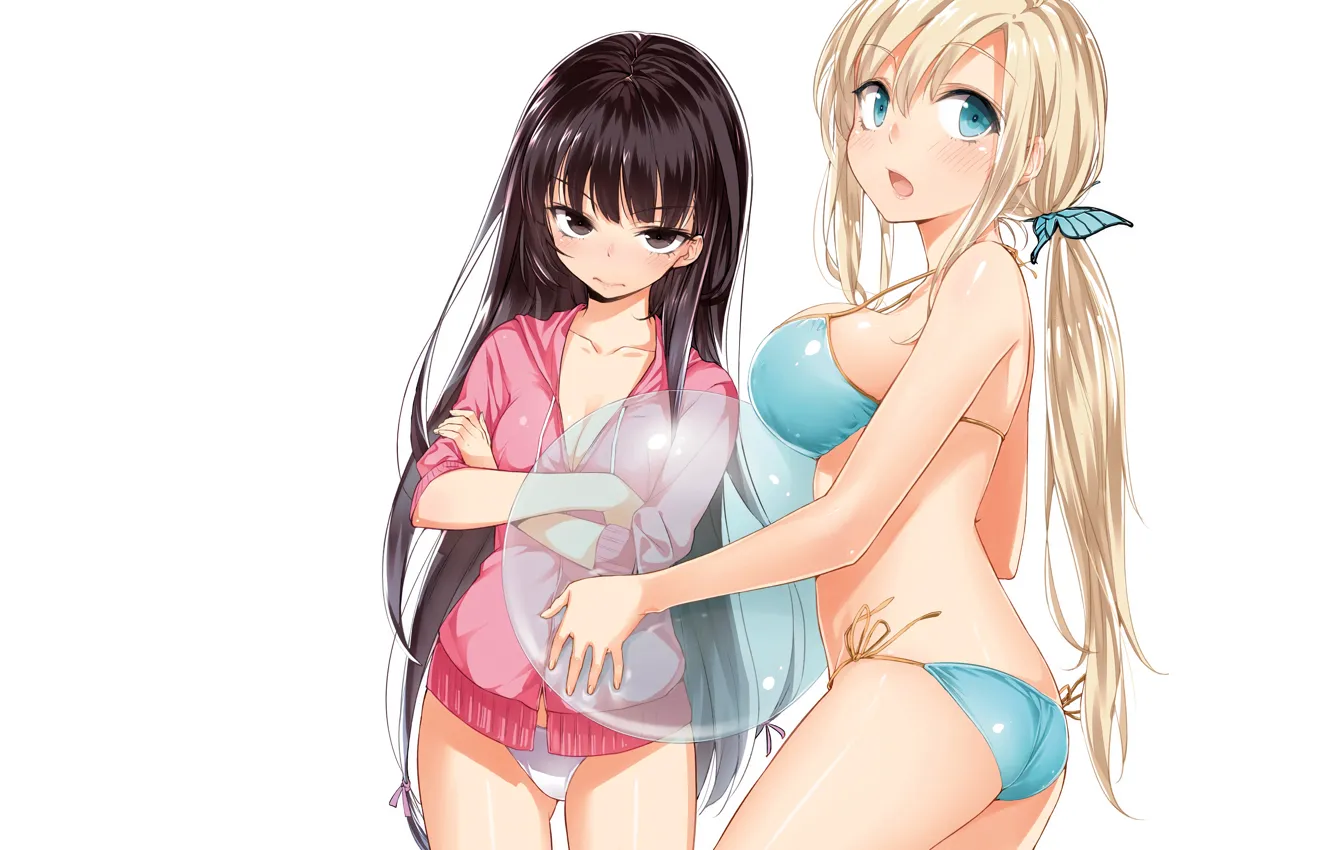 Photo wallpaper sexy, ass, cleavage, long hair, girls, brown eyes, boobs, anime