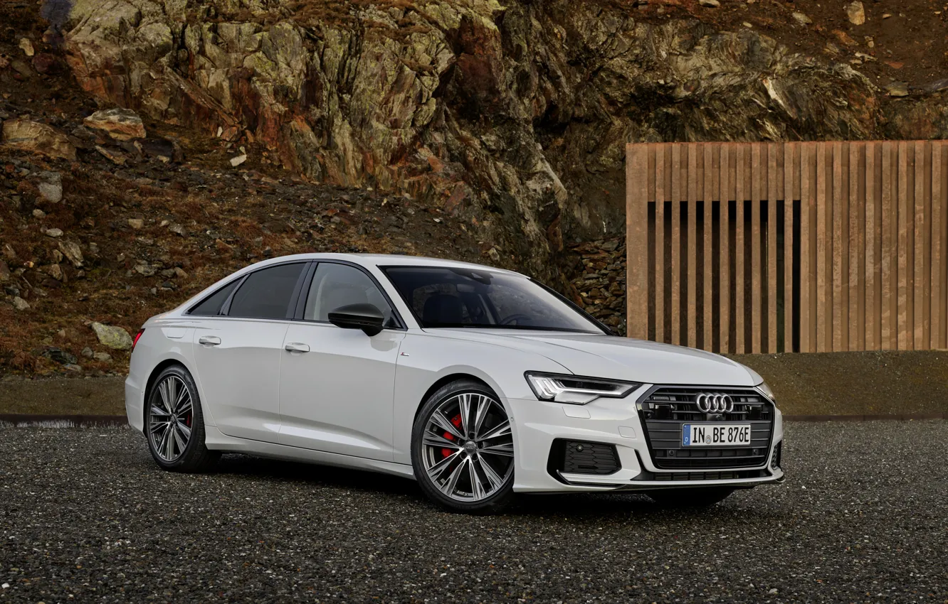 Photo wallpaper white, Audi, sedan, hybrid, AWD, Audi A6, four-door, 2020