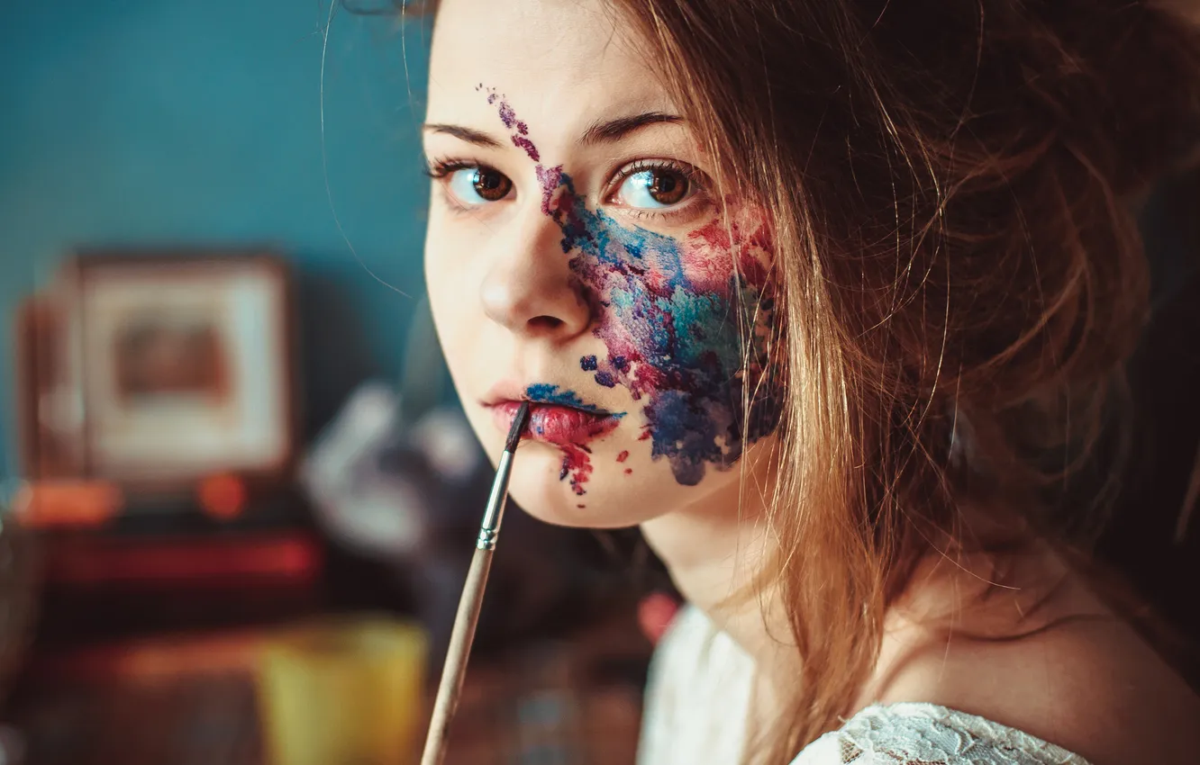 Photo wallpaper eyes, look, girl, paint, portrait, Alexei Morozov