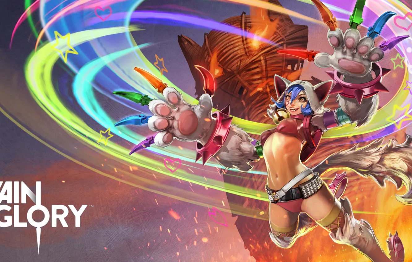 Photo wallpaper cat, girl, paws, art, tail, ears, ears, Vainglory