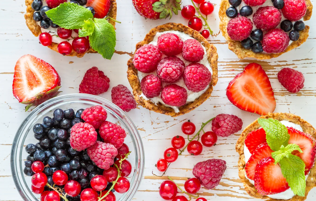 Photo wallpaper berries, raspberry, strawberry, fresh, strawberry, berries