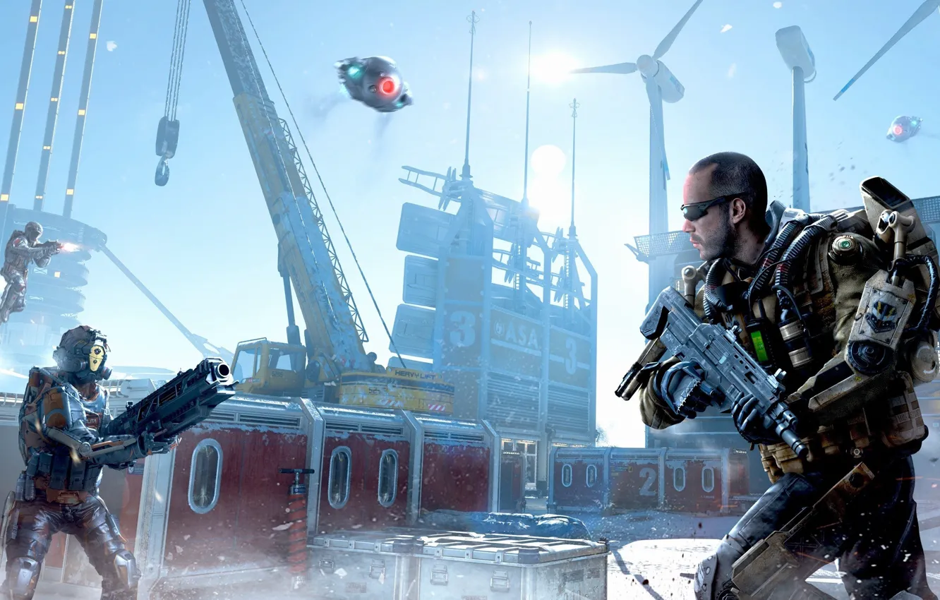 Photo wallpaper battlefield, gun, pistol, Call of Duty, robot, soldier, sky, weapon