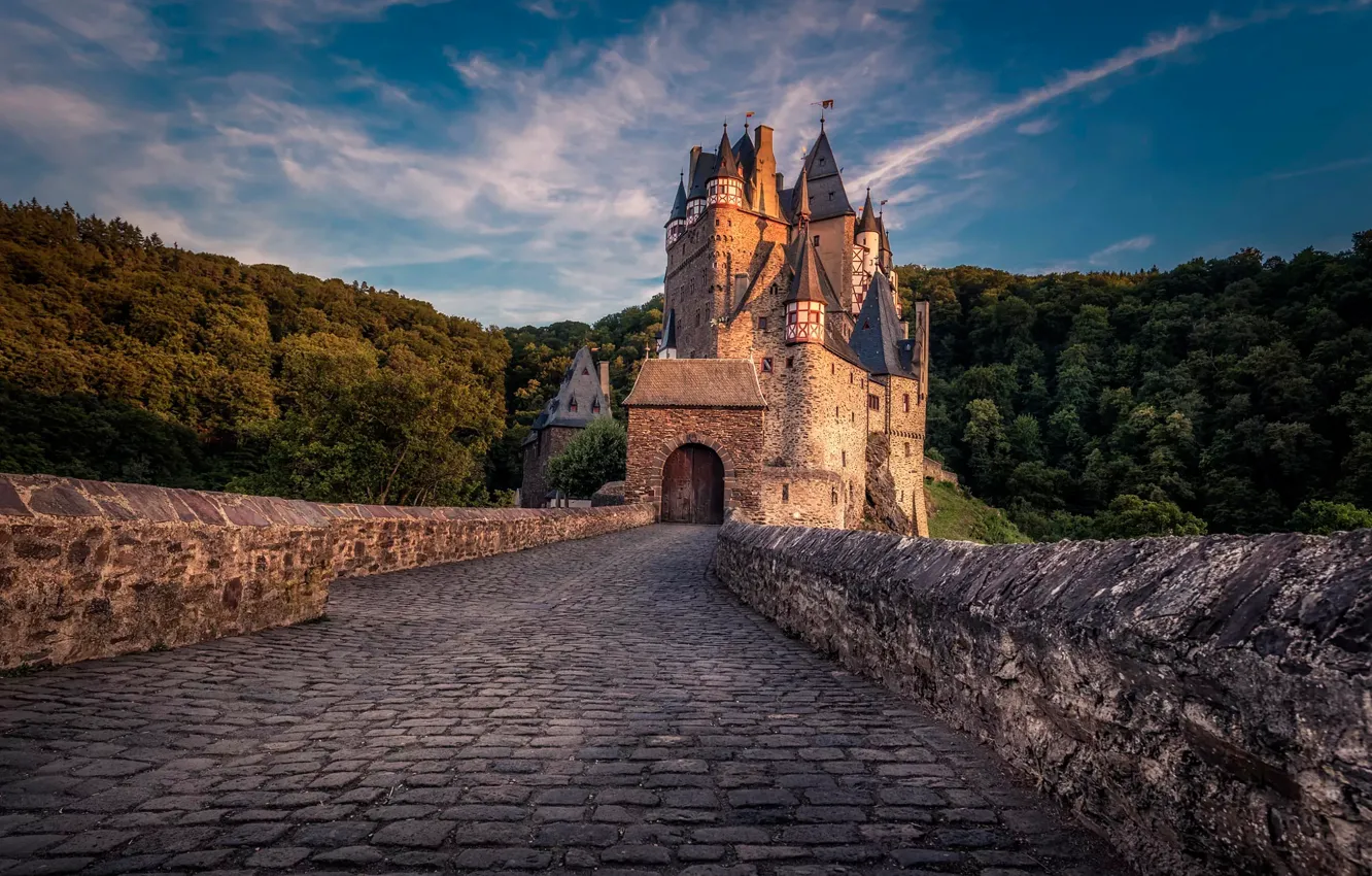 Photo wallpaper forest, sunset, castle, Germany, Burg Eltz