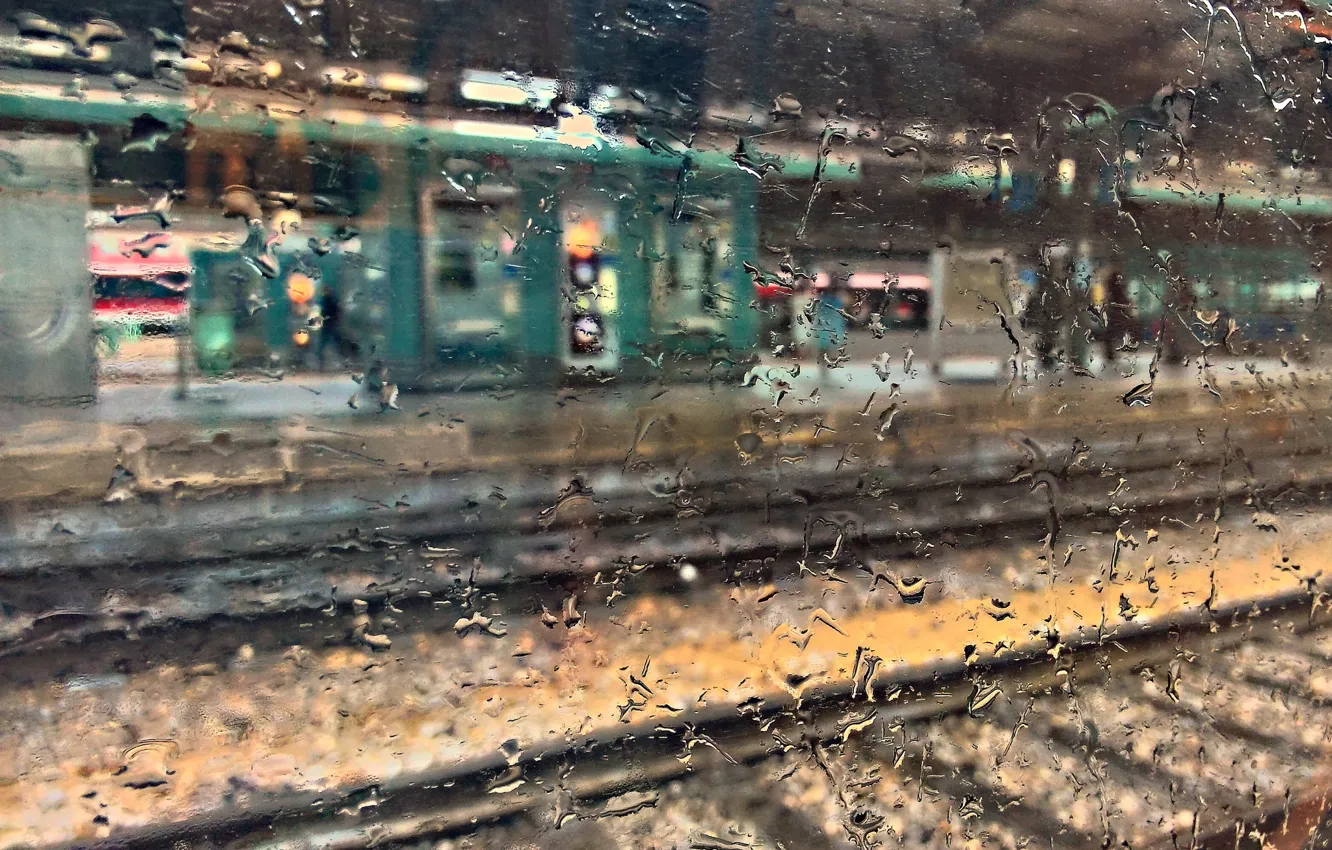 Photo wallpaper wet, glass, drops, macro, station