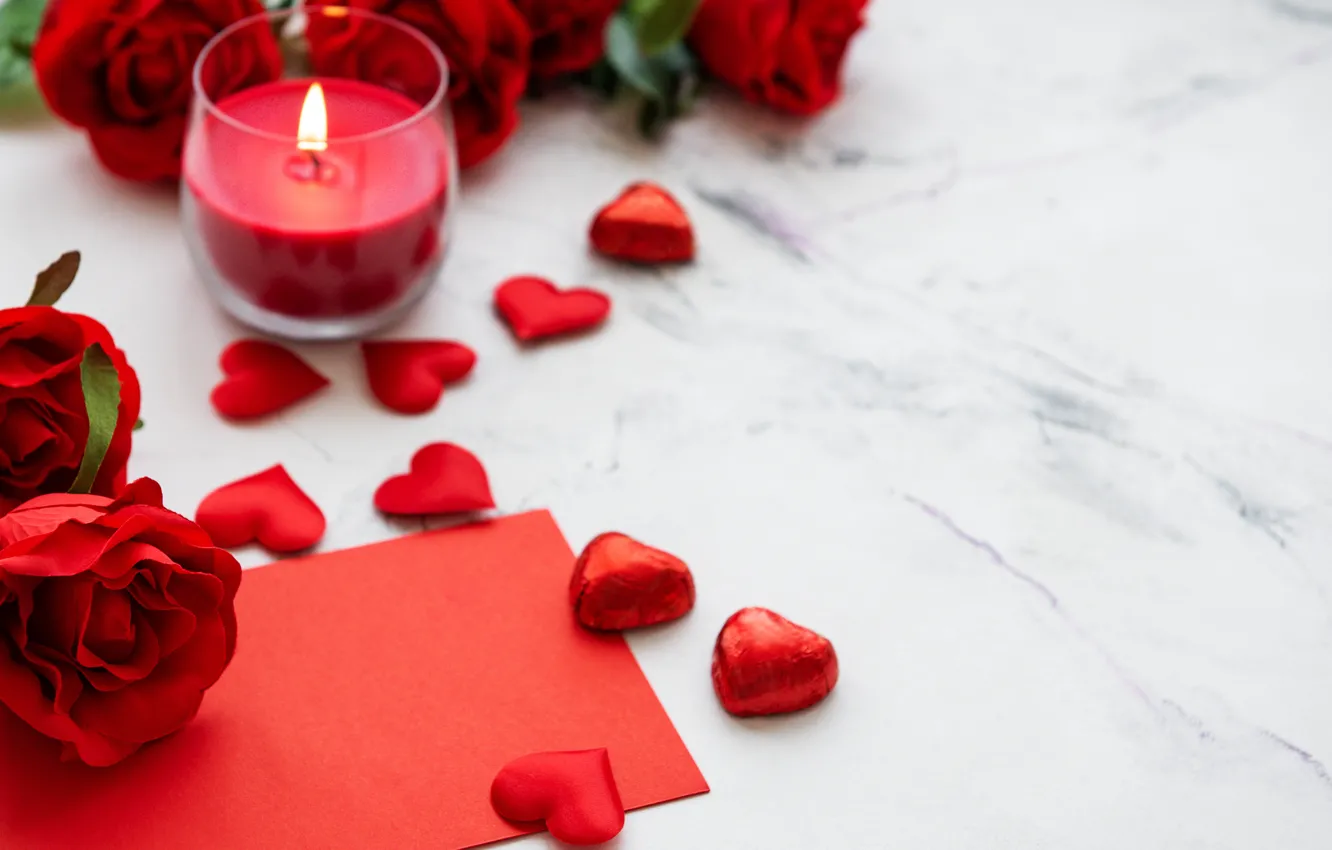 Photo wallpaper romance, roses, candles, hearts, Olena Rudo