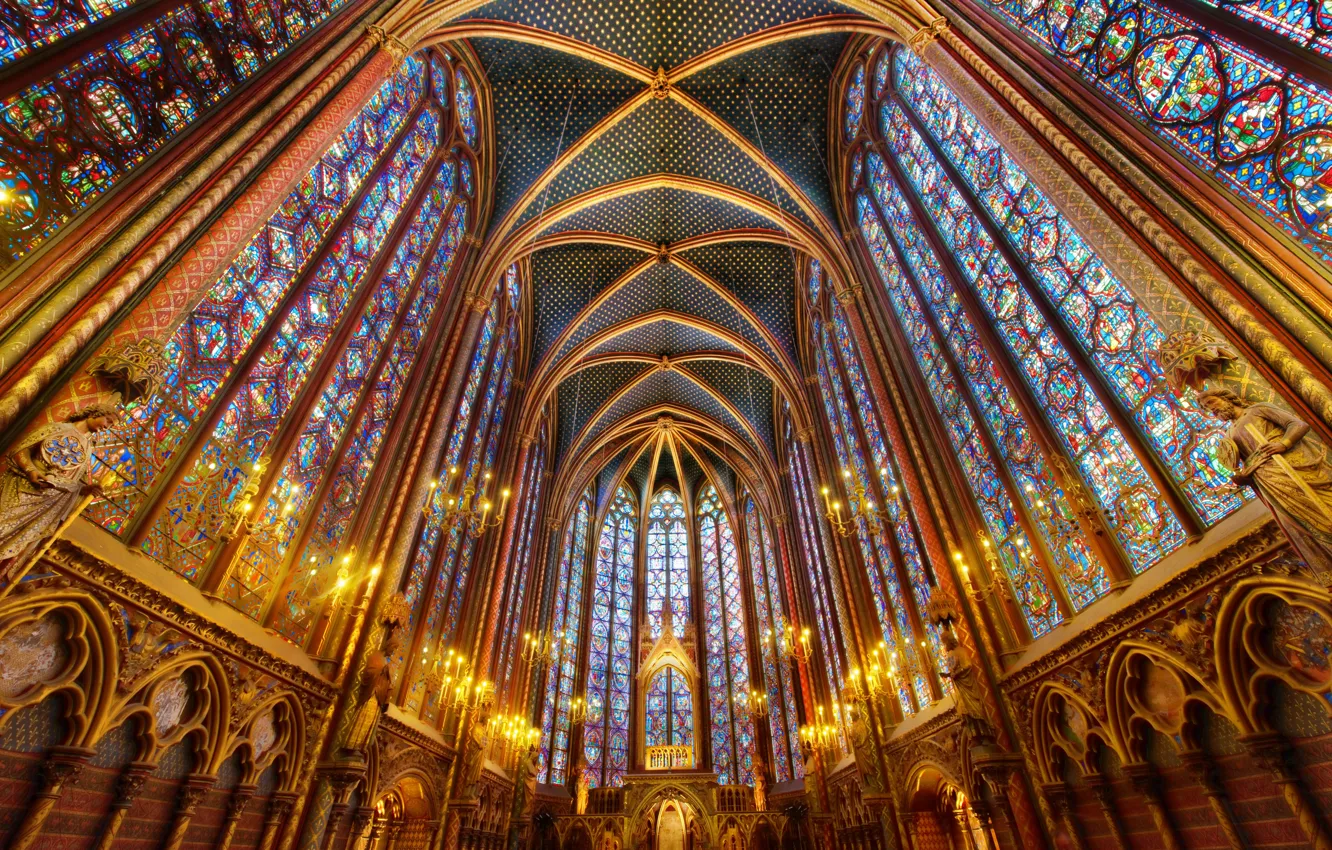 Photo wallpaper Cathedral, stained glass, the nave
