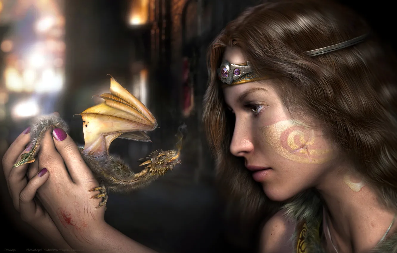 Photo wallpaper girl, dragon, Skyrim, The Elder Scrolls V Skyrim, war paint