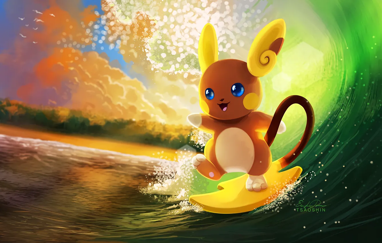 Photo wallpaper game, sky, cloud, sun, wave, pokemon, Pikachu, kumo