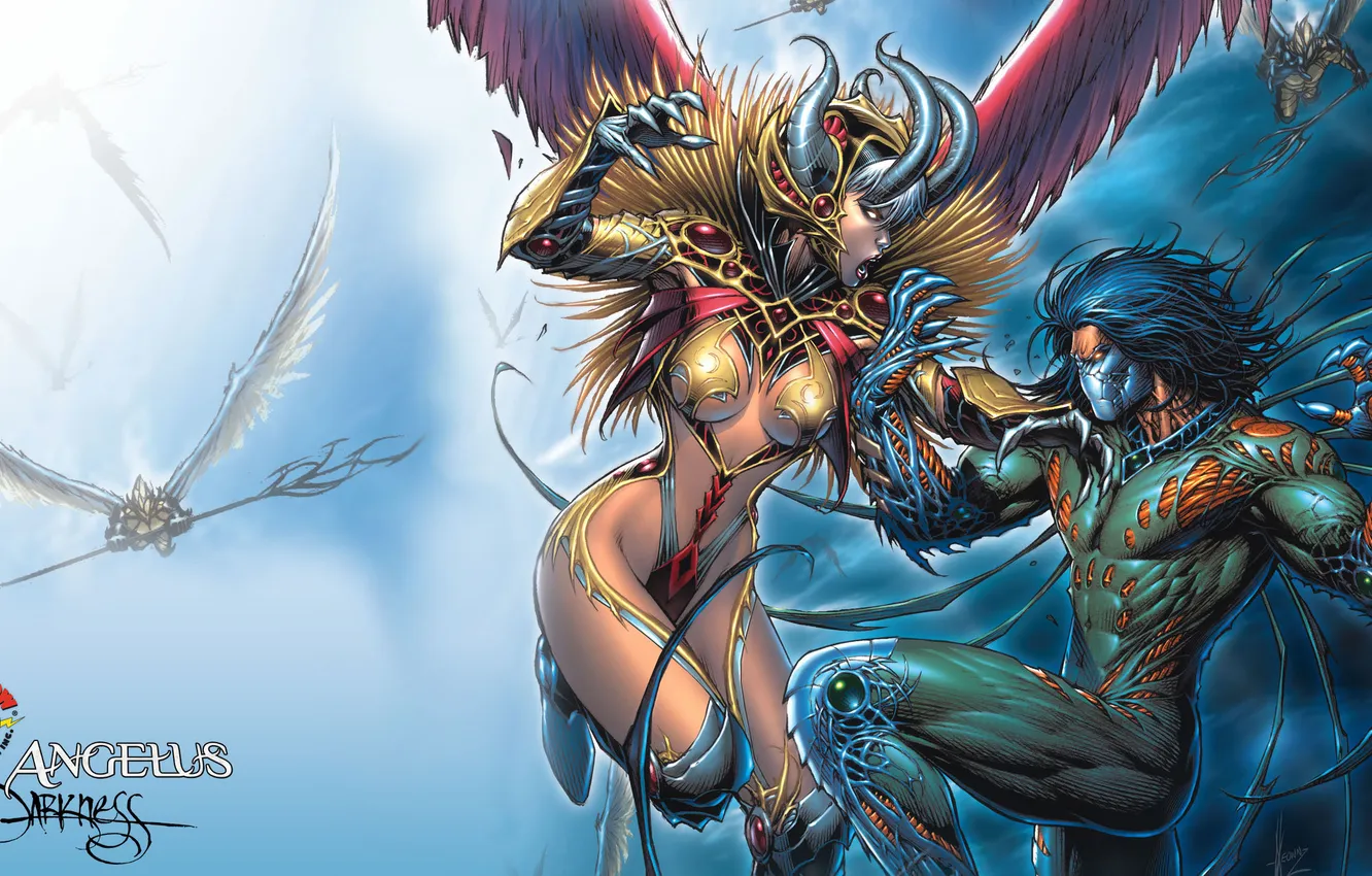 Photo wallpaper the opposition, battle, comic, darkness, comix, angelus