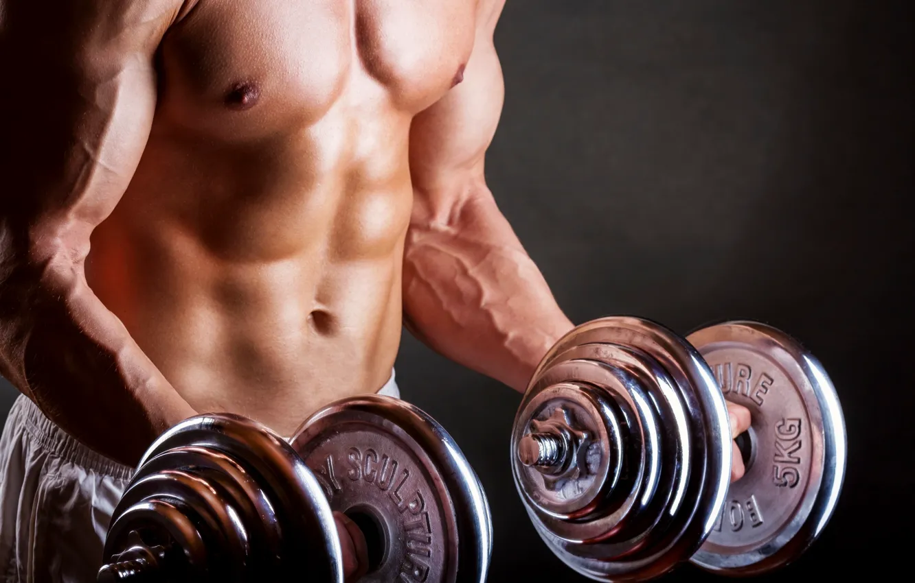 Photo wallpaper body, athlete, bodybuilding, man, body, dumbbells, athlete, bodybuilding