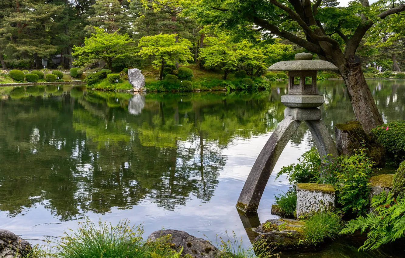 Photo wallpaper nature, pond, Park, shore, Japan