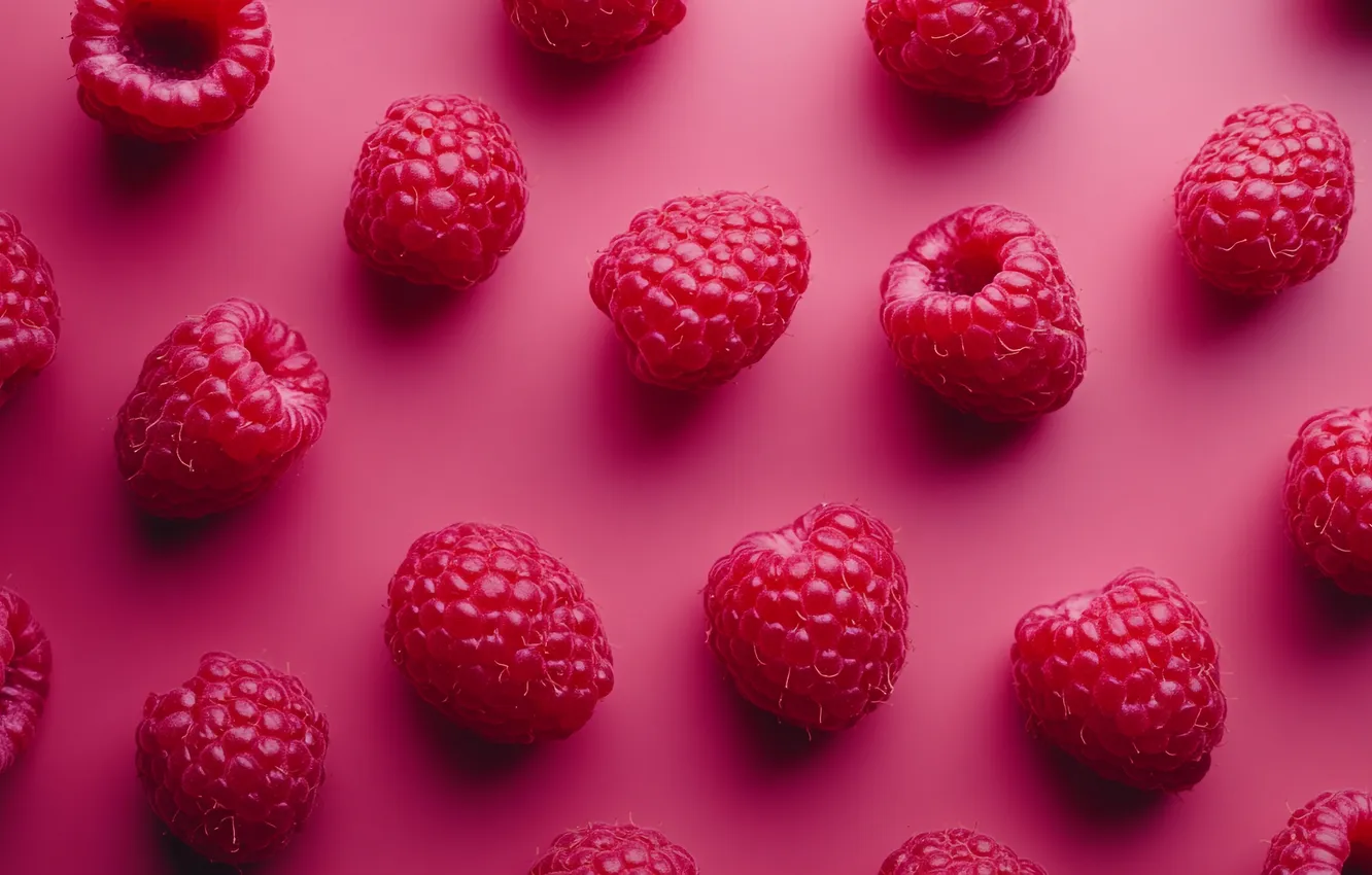 Photo wallpaper berries, raspberry, placer, pink background, AI art, neural network