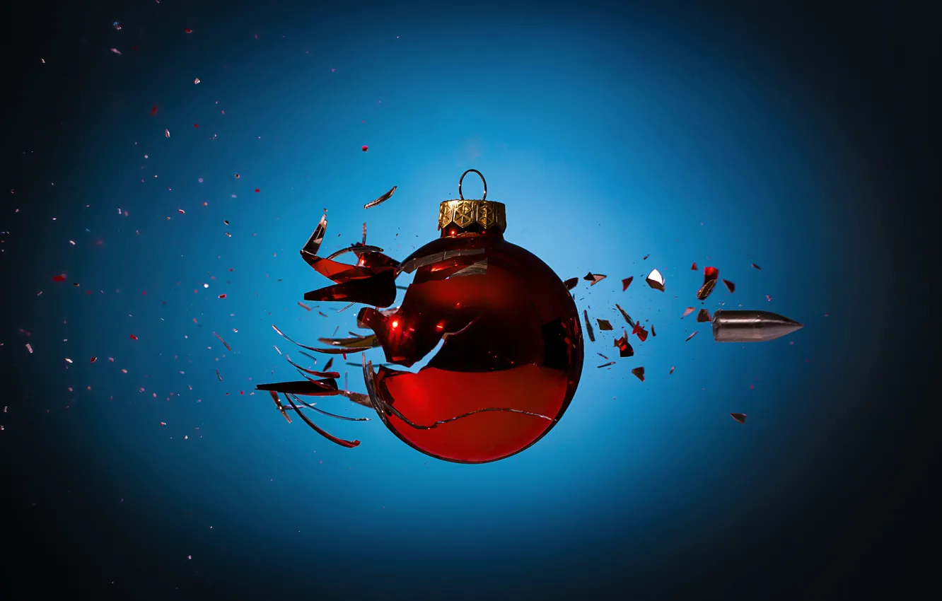 Photo wallpaper fragments, bullets, Christmas ball