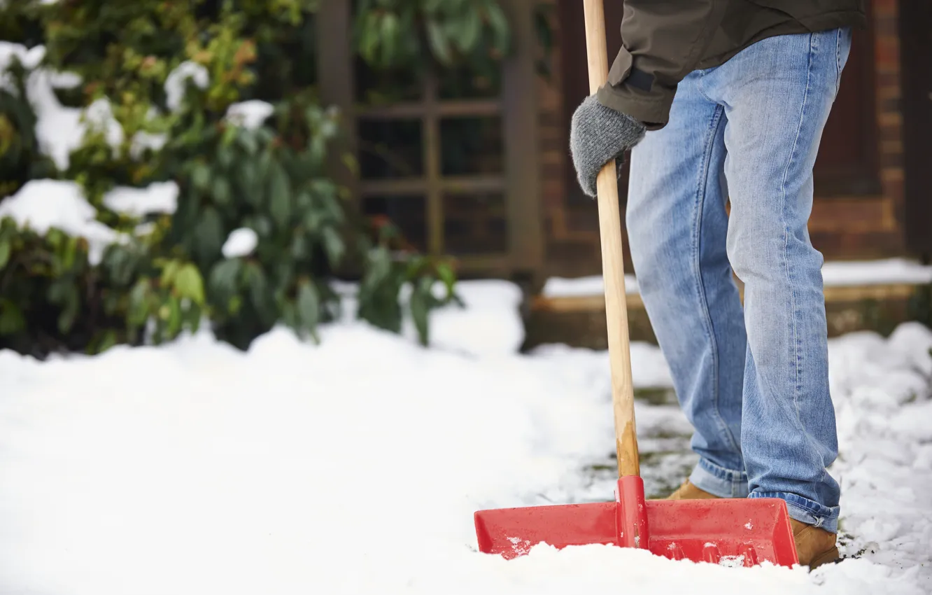 Photo wallpaper winter, snow, jeans, snow shovel