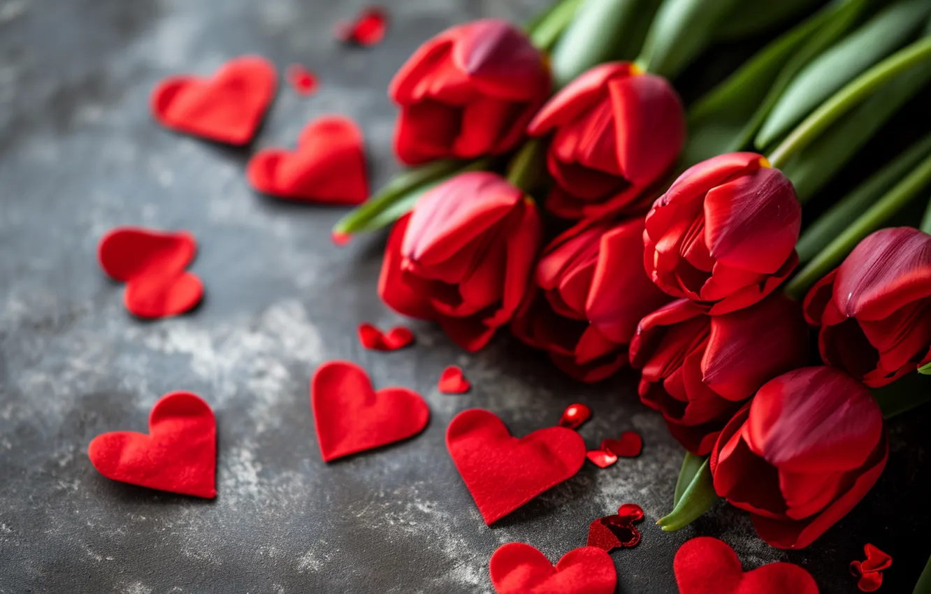 Photo wallpaper love, flowers, gift, romance, heart, tulips, love, happy