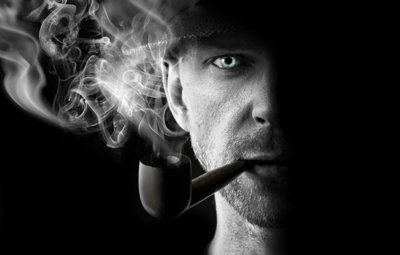 Photo wallpaper smoke, man, close up, pipe