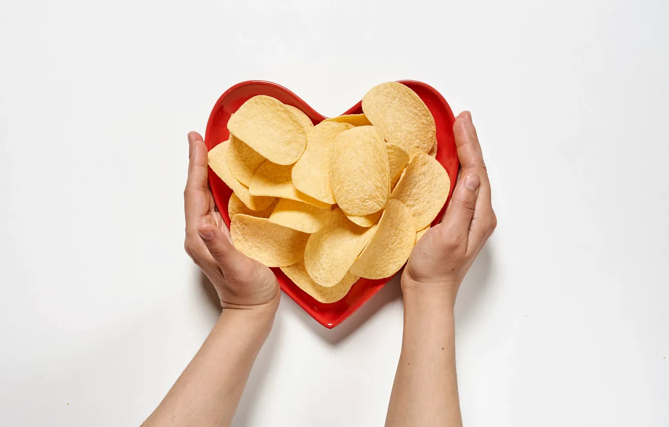 Photo wallpaper hands, plate, chips