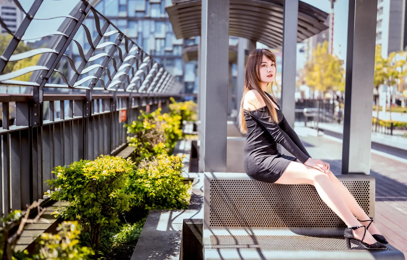 Photo wallpaper dress, legs, Asian, sitting