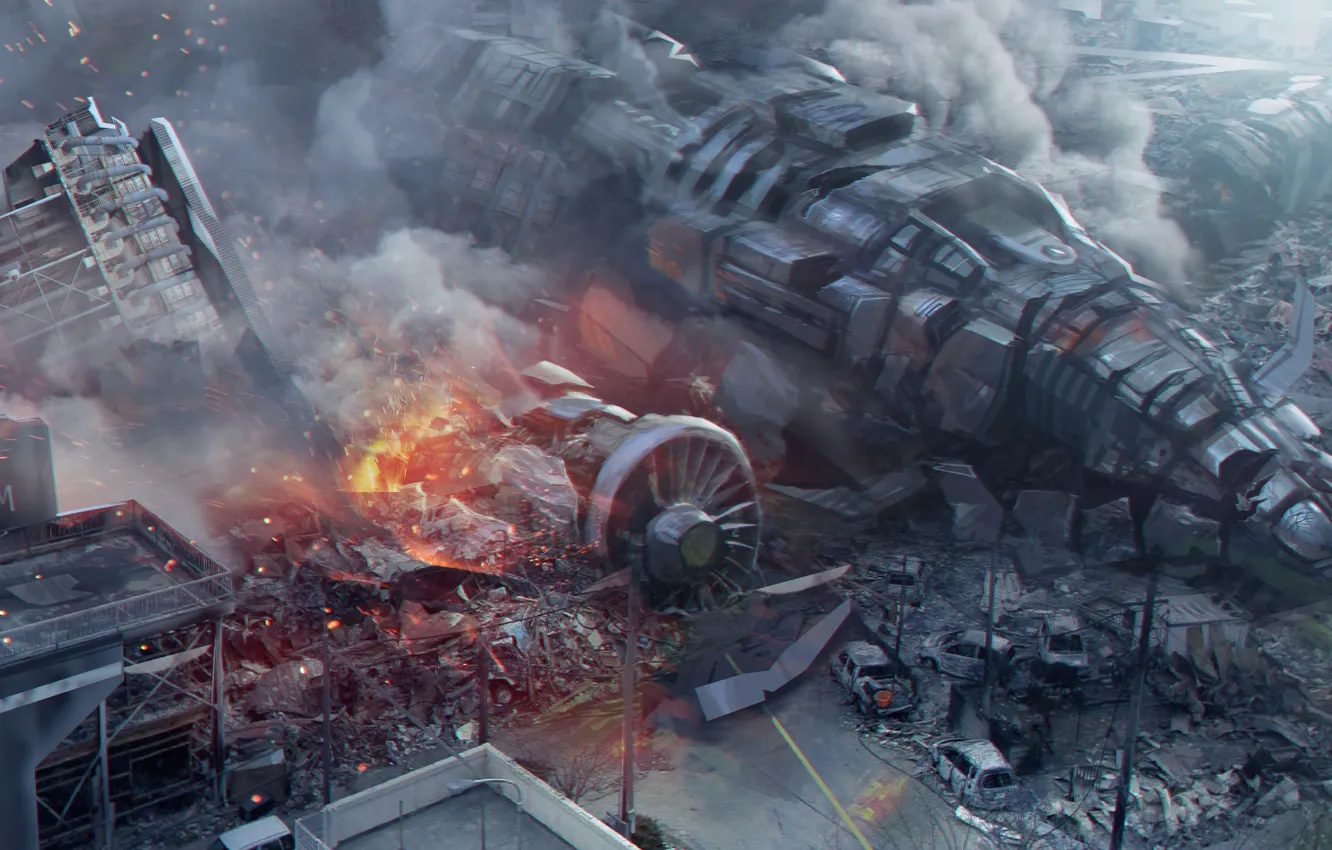 Photo wallpaper the wreckage, ship, building, the crash, art, ruins, weihao wei