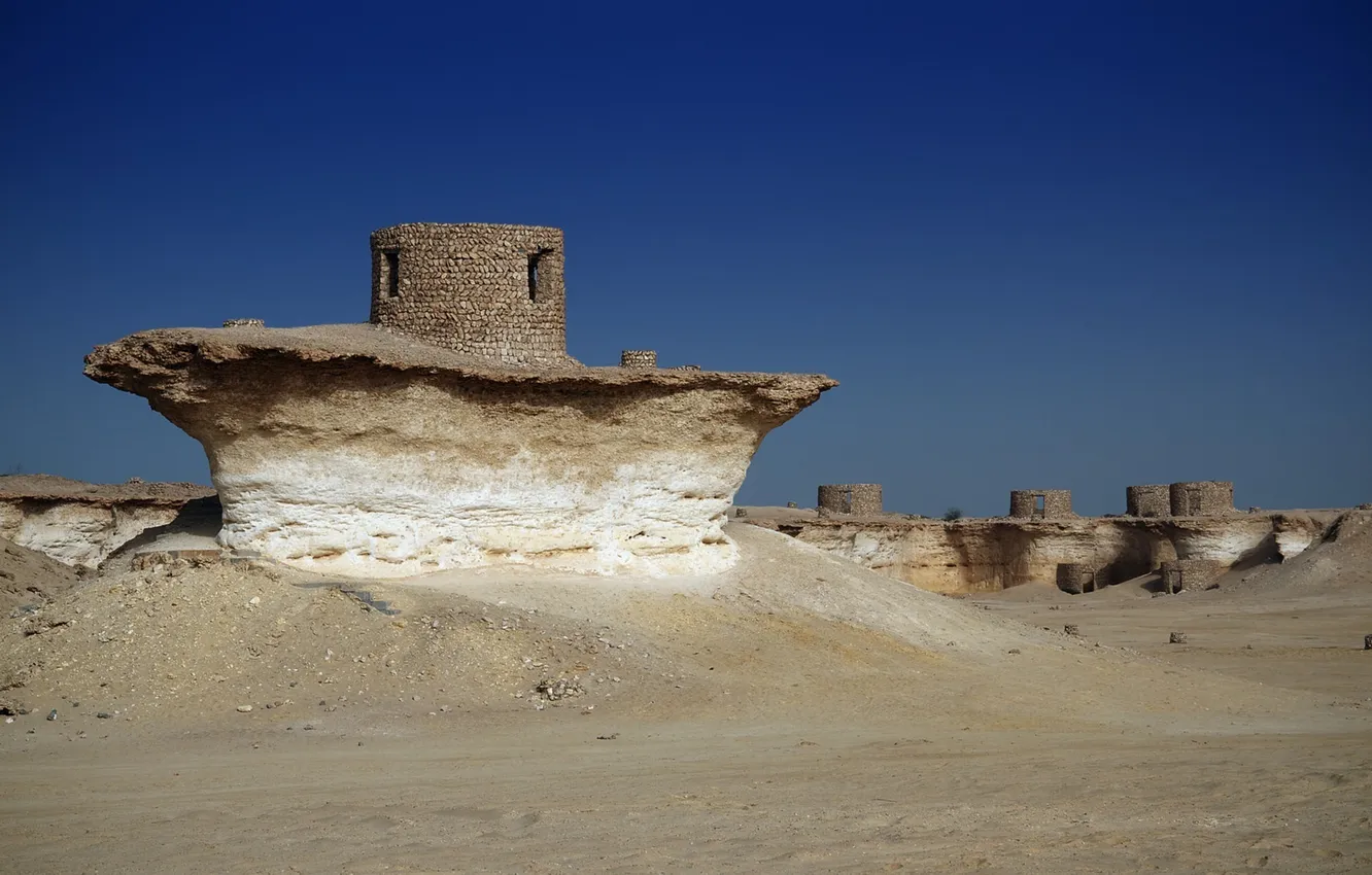 Photo wallpaper sand, the sky, stones, rocks, desert, ruins, qatar, zekreet