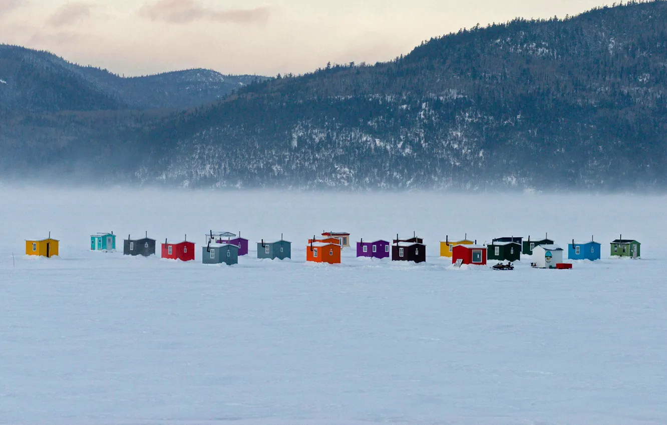 Photo wallpaper mountains, Canada, house, QC, Fishing village