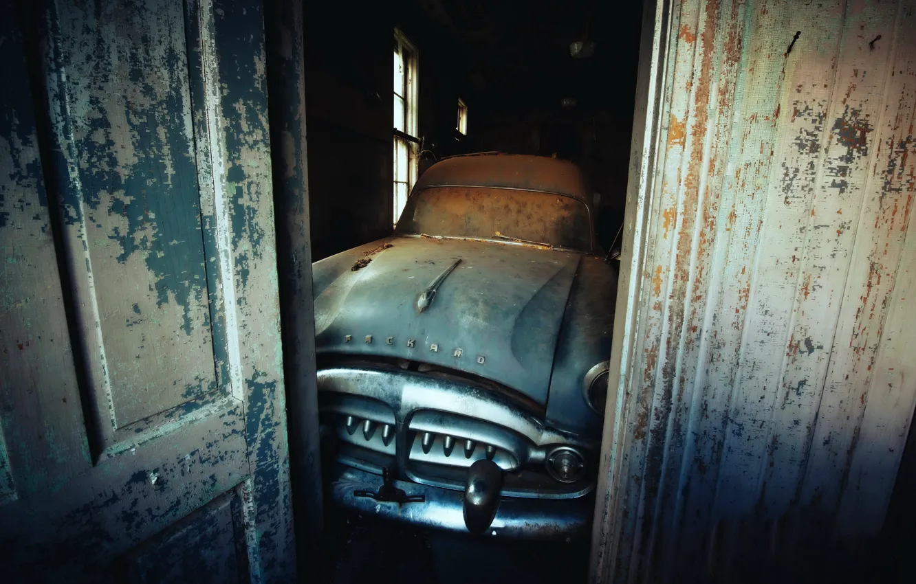 Photo wallpaper machine, garage, scrap