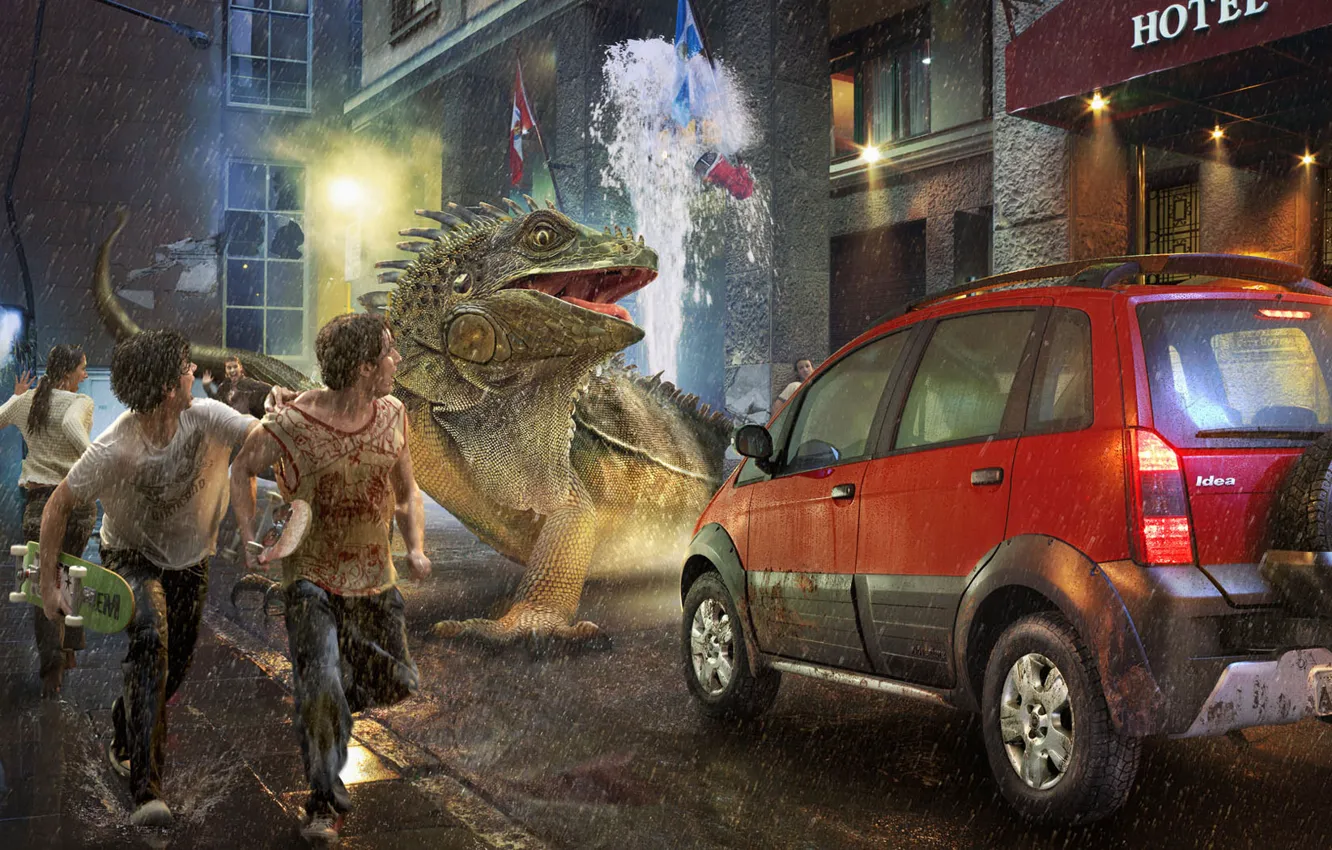 Photo wallpaper machine, fright, people, monster