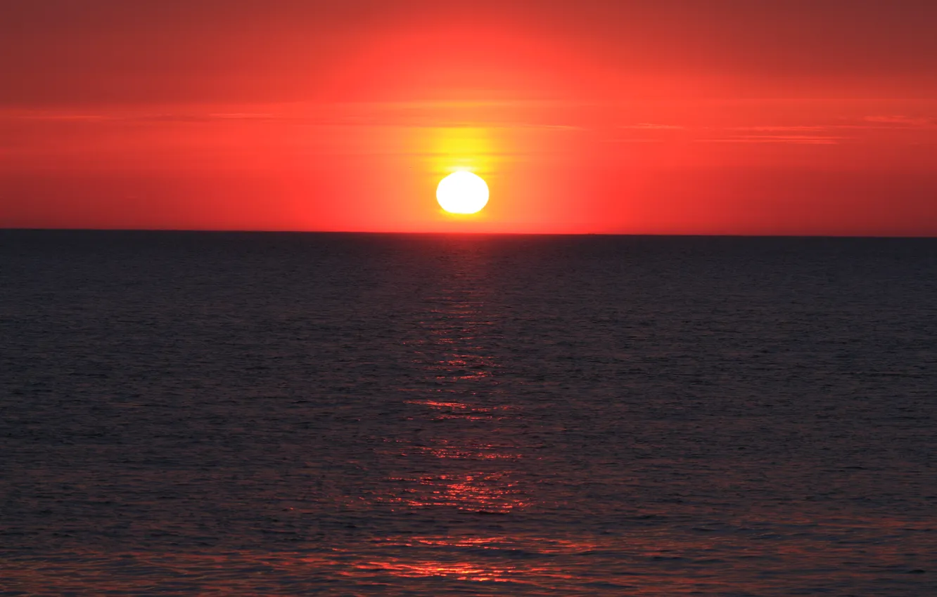 Photo wallpaper sea, wave, the sun, sunset, breeze