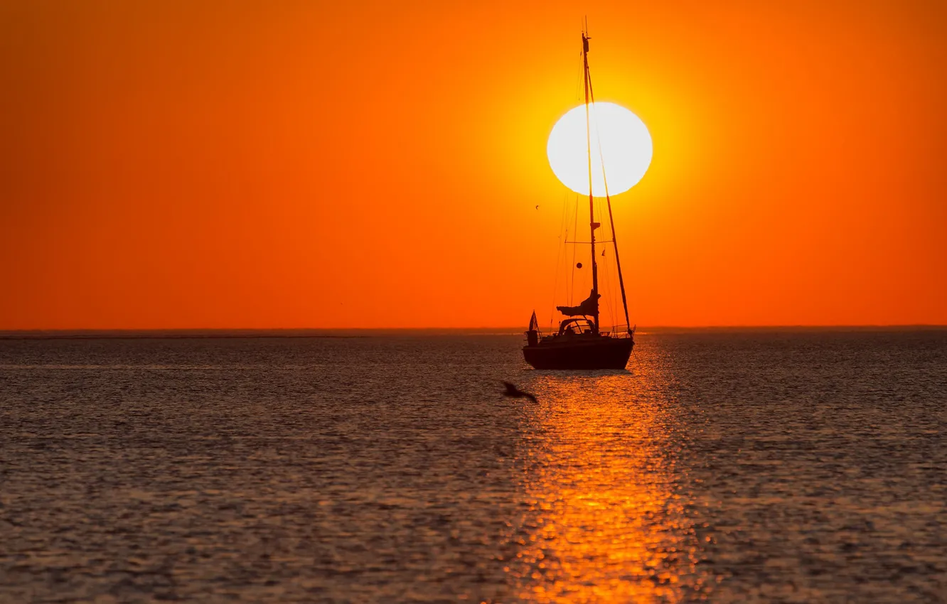 Photo wallpaper the sun, sunset, yacht