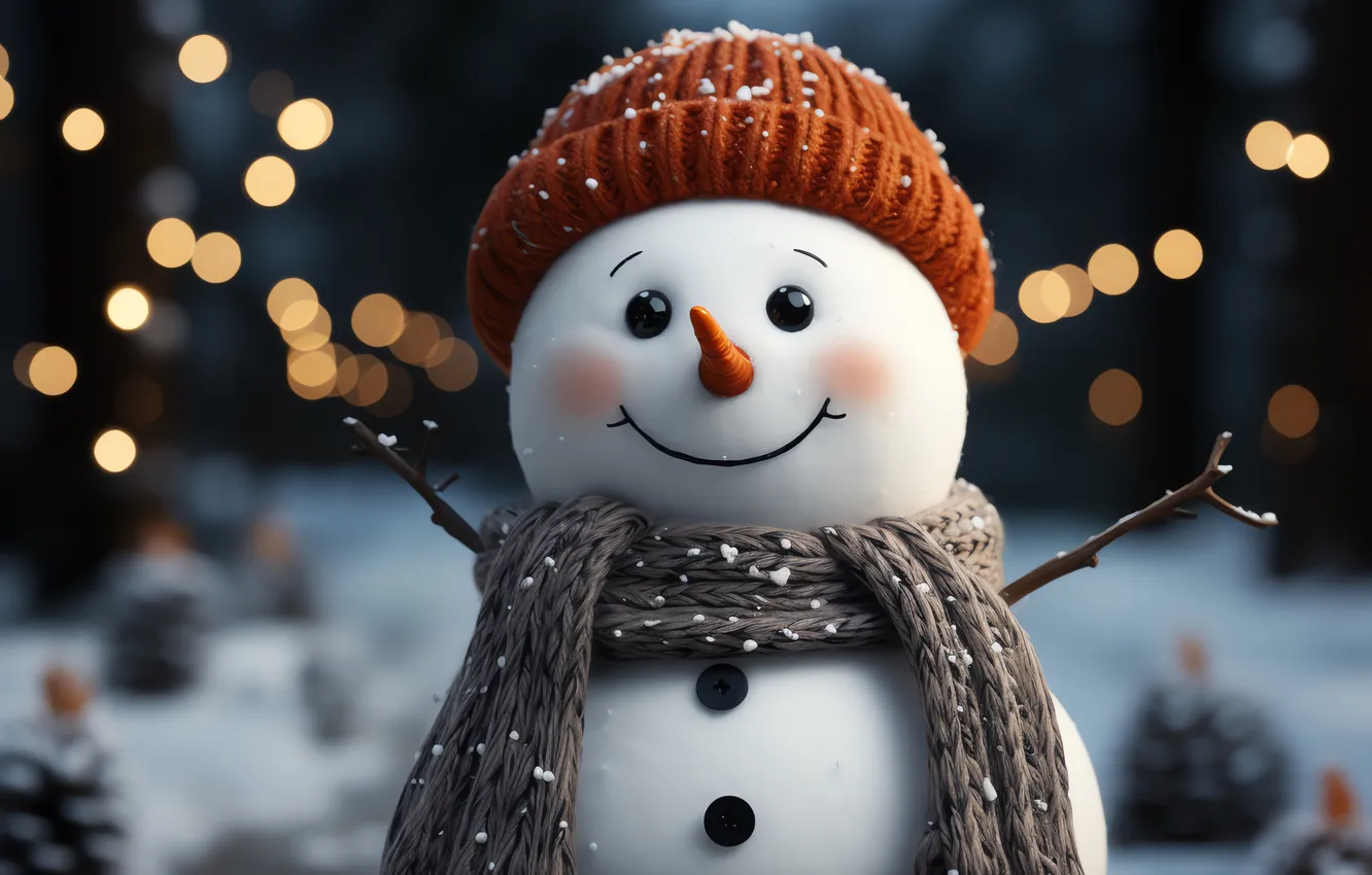 Photo wallpaper winter, snow, new year, Christmas, snowman, Christmas, winter, snow
