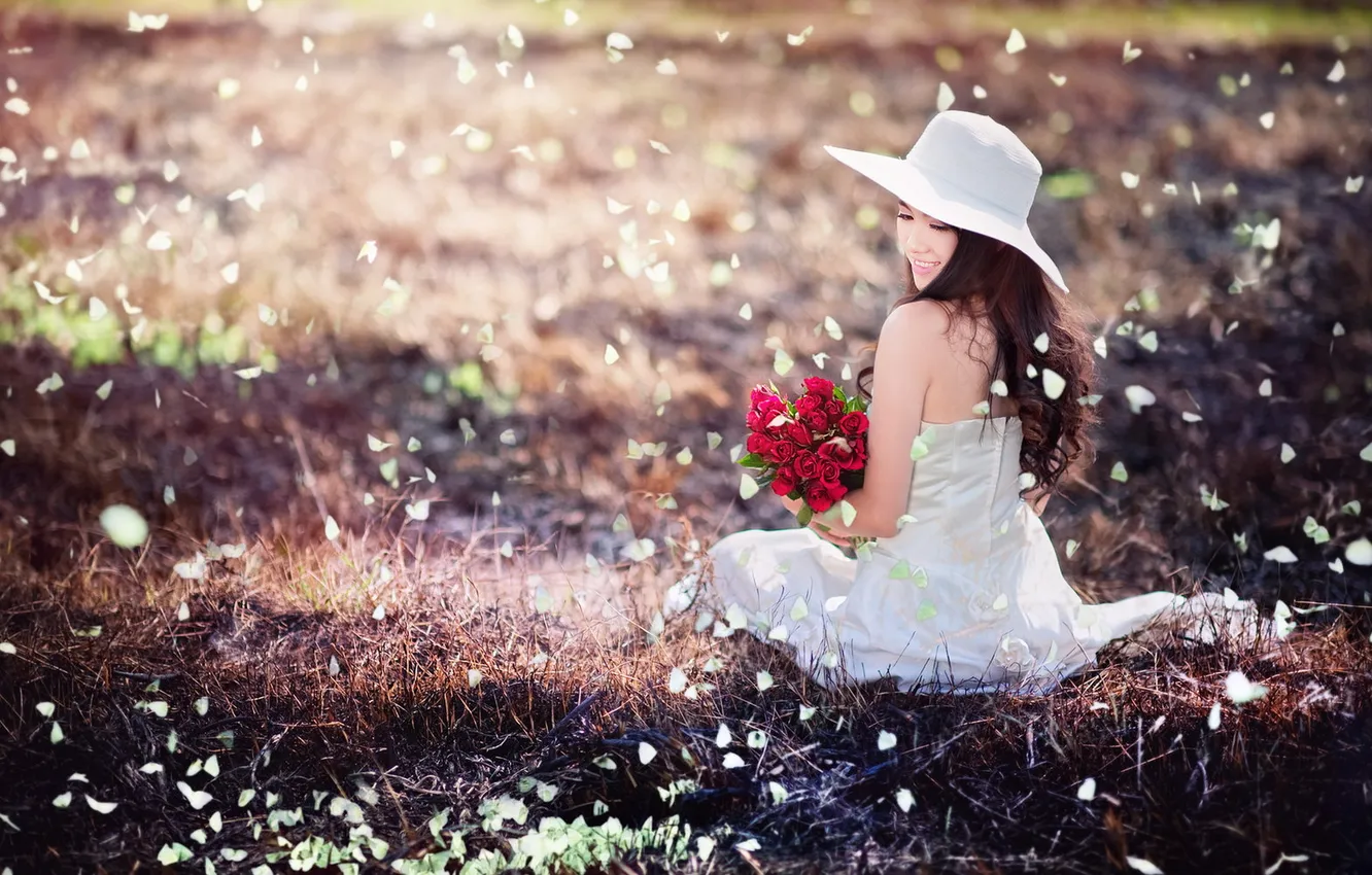 Photo wallpaper summer, girl, flowers, Asian