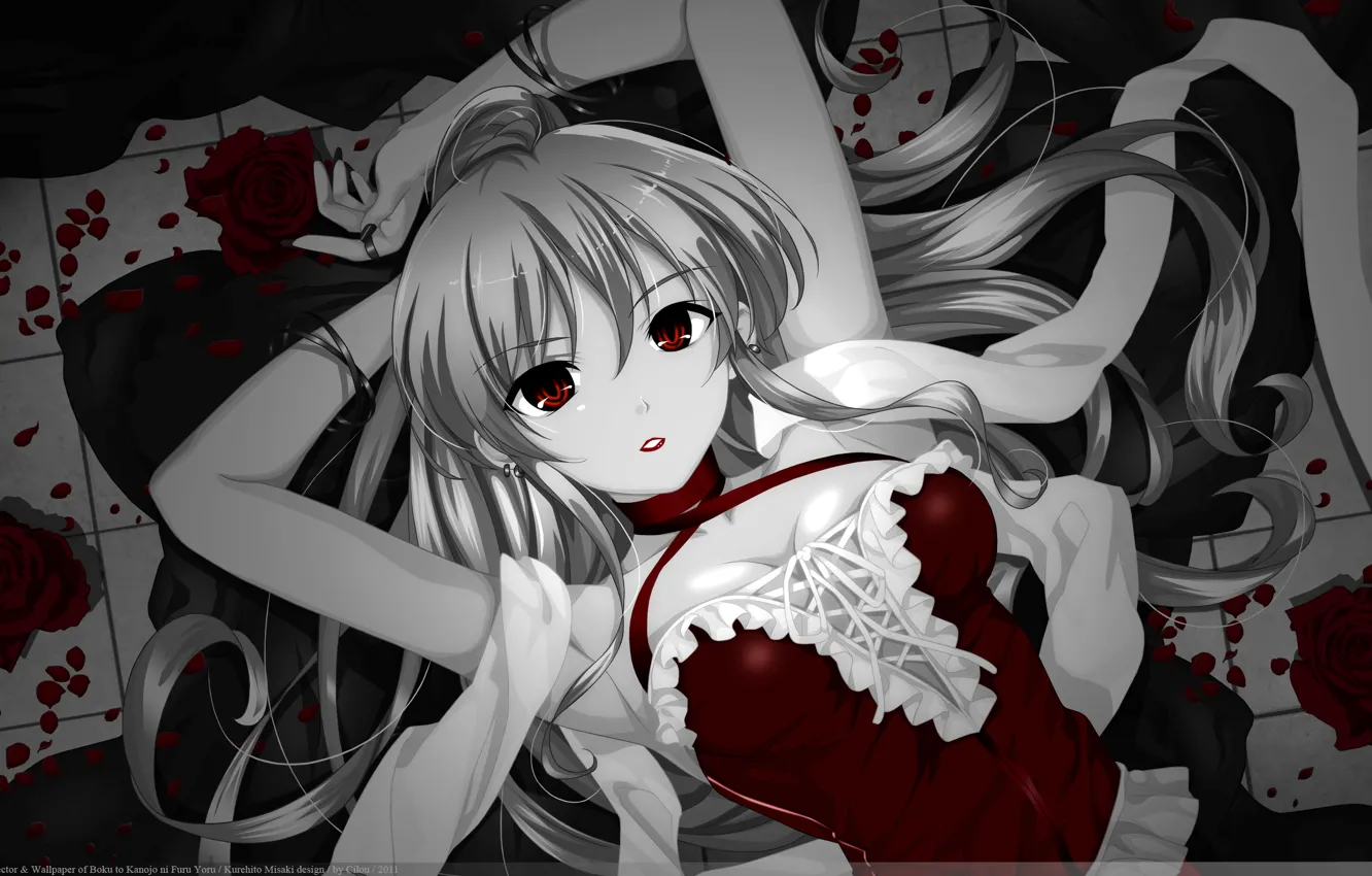 Photo wallpaper rose, Girl, dress, corset, red eyes, long hair