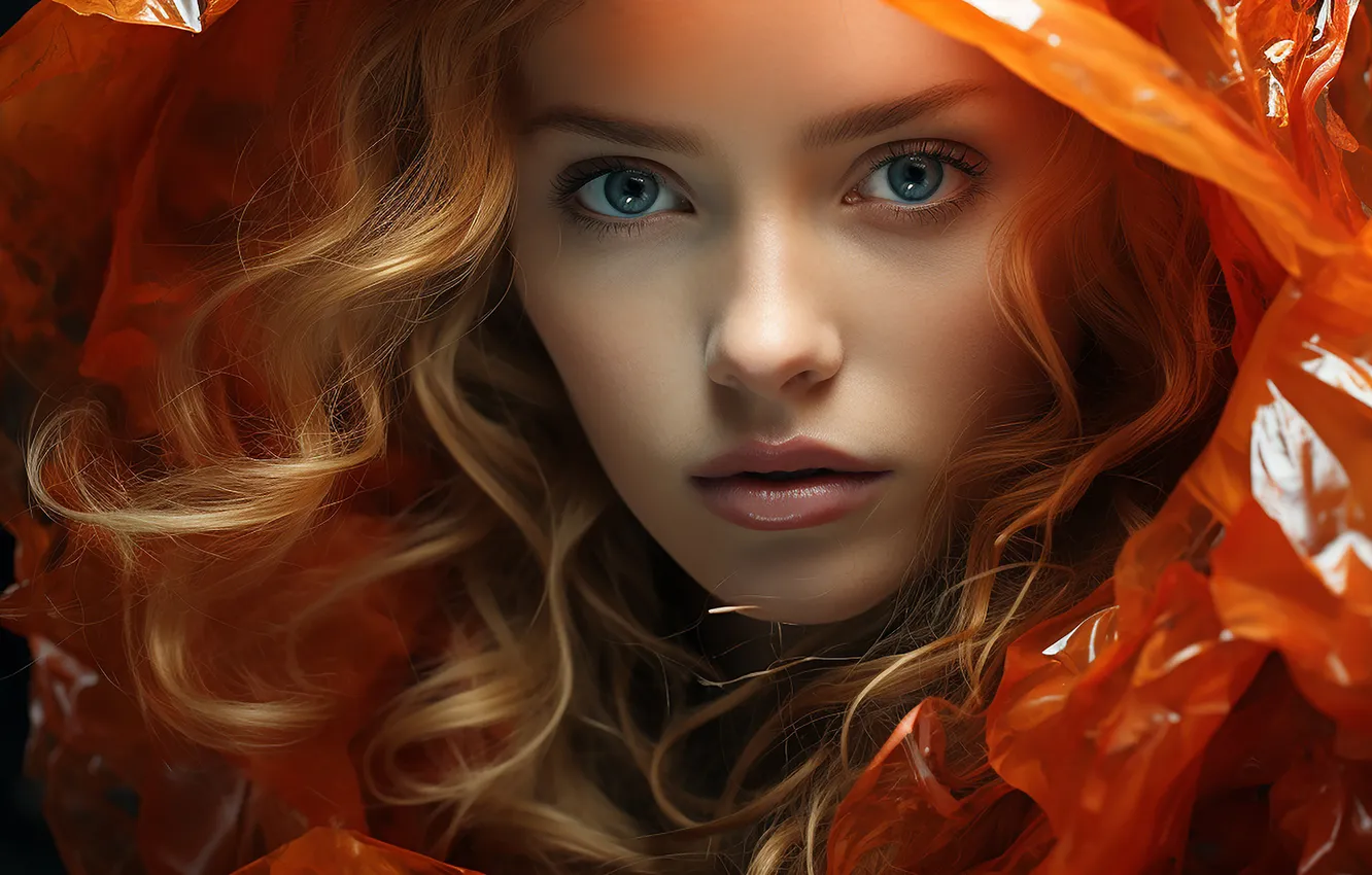 Photo wallpaper look, girl, portrait, hood, AI art, neural network