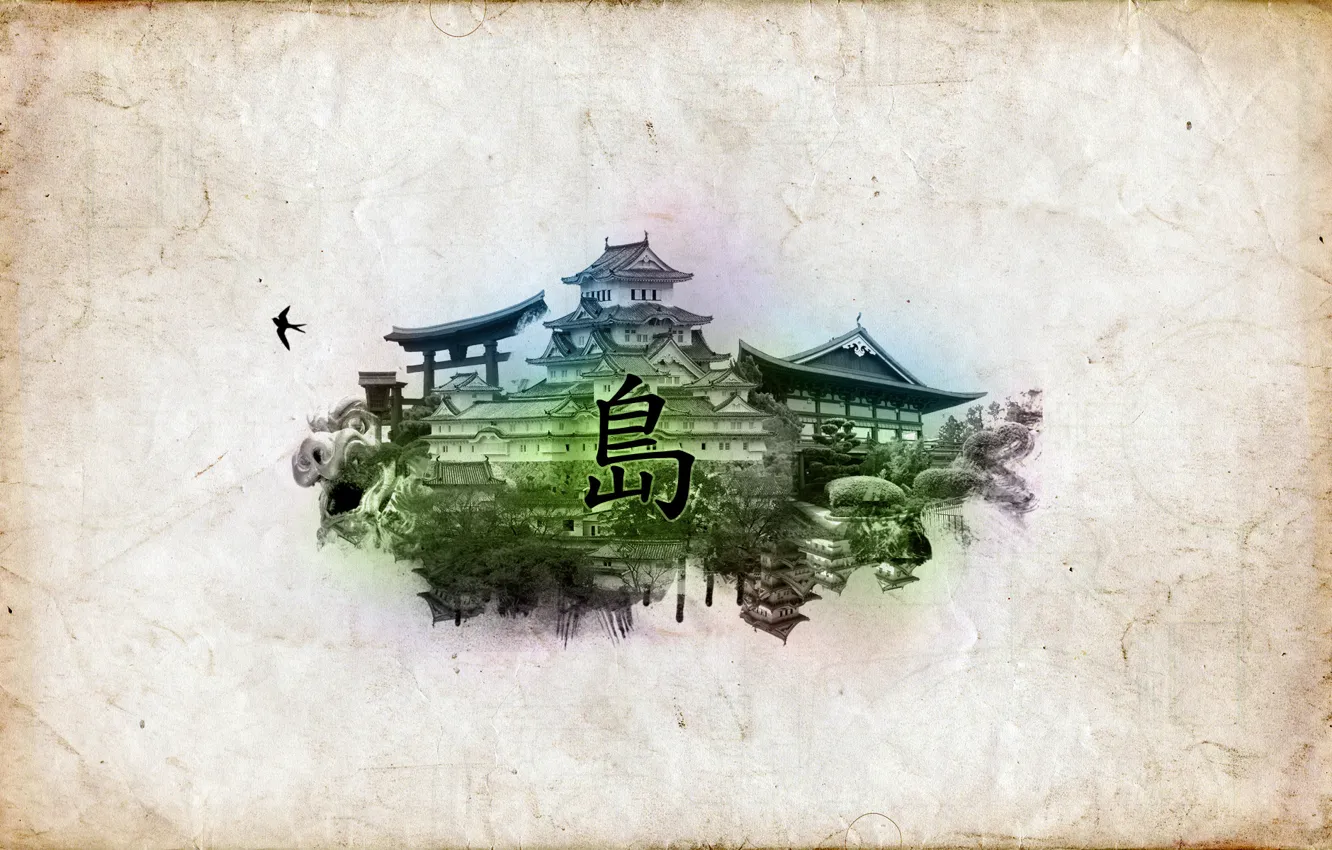 Photo wallpaper China, island, garden, Palace, swallow, B82