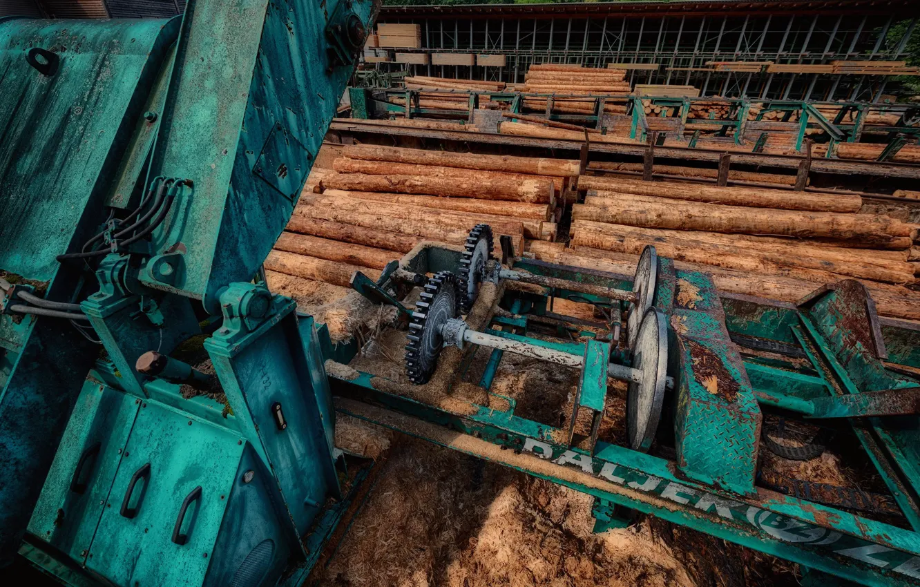 Photo wallpaper background, logs, sawmill