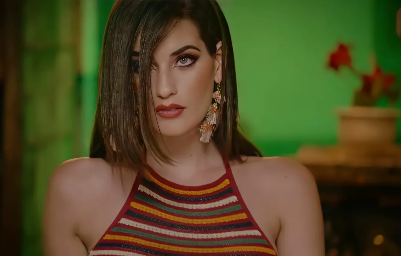 Photo wallpaper girl, eyes, model, pretty, brunette, pose, portrait, Cuban