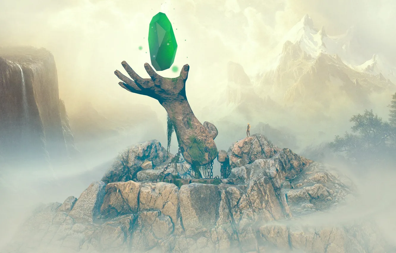 Photo wallpaper mountains, stones, hand, chain, Of Stone and Magic